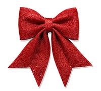 Large Red Glitter Ribbon Bow Tie Christmas Tree Party Decorations Xmas Decor Wreath Ornaments, 10" x 11"