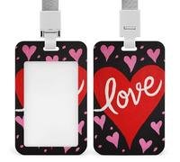 Large Red Heart with The Word Love ID Badge Holder Retractable Clip Card Holder Card Protector Name Badge Name Tag for Work Office Doctor Nurse