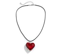 Large Red Love Necklace,Red Glass Heart Pendant Necklace, Fashionable and Versatile Collarbone Chain,Beautiful Love Women's necklace