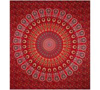 Large Red Mandala Wall Hanging Tapestry Indian hippie Bohemian Psychedelic Peacock Mandala Wall hanging Bedding Tapestry Bohemian Hippie Wall Art Decor (Size 90x84 inches) (Queen- Peacock/Red)