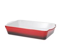 Large Red Ombre Stoneware Baking Dish with Double Handles, 30x19x7cm Rectangular Casserole Dish Oven to Table - 1.8L