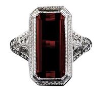 Large Red Rectangular Zircon Embedded Ring Dazzling And Catching Marigolds Balm, E, Metal, No Gemstone