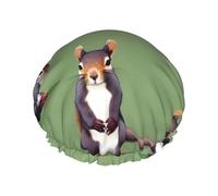 Large Red Squirrel Print Shower Caps with Elastic Band Double Layer Waterproof for Women Men Kids