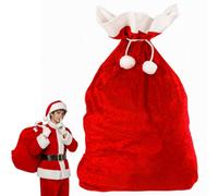 Large Red Velvet Christmas Sack, Drawstring Closure, Santa Sack, Stocking Bag for Present Toys, Home Party Decorations, 50x70cm