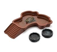 Large Reptile Bathing Pool, Tortoise Food Water Bowls with Ramp, Reptile Feeding Dish Water Bowl Bathing Pool (Red, Extra Large)