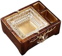 Large Resin Ashtray with Revoveable Glass Liner, Crystal Glass Ashtray for Patio, Office and Home
