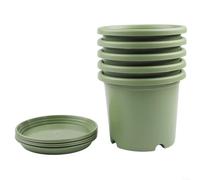 Large Resin Flower Pot Set of 5 with Tray Providing Strong Construction and Effective Drainage System for Use in Different Plant Growing Conditions (17.5 * 15cm)