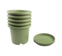 Large Resin Flower Pot Set of 5 with Tray Providing Strong Construction and Effective Drainage System for Use in Different Plant Growing Conditions (21.5 * 18cm)