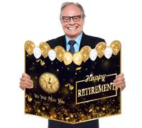Large Retirement Card With Envelope 15.7x22 inch Giant Guest Book Jumbo Happy Retirement Card Big Guest Book Greeting Cards Gifts Black Gold Party Decorations for Women Men Dad Mom Gifts