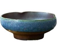 Large Retro Blue Ceramic Plant Pot - 25x10cm Multi-Functional Indoor Platter
