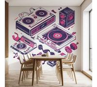 Large Retro Colorful Audio Wallpaper, Music Lover Wall Murals PVC Waterproof, Instrument Mural Peel and Stick Wall Decals for Living Room 390x260 cm