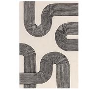 Large Retro Geometric Black & Cream Rug with Abstract Lines - 300 x 200 cm - Arches - Matrix