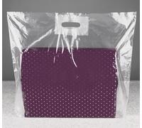 LARGE Reusable CLEAR Plastic Carrier Bags with Patch Handle - 54cm x 46cm +7cm / 22 x 18 x 3" - Ideal for Shopping, Fashion, Boutique, Party, Conferences, and Trade Shows (100)