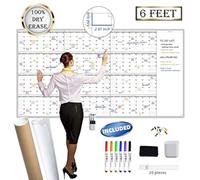 Large Reusable Dry Erase Yearly Wall Calendar - Jumbo Premium Laminated 12 Month Task Organizer - 38"x72" Undated Annual Planner for Home, Office, School Projects