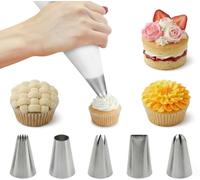 Large Reusable Piping Bag Set, 40 cm Silicone Icing Bags with 5 Stainless Steel Nozzles, Cake Decorating Kit for Cream, Foam & Sugar Pastries, Non-Slip Baking Supplies for Cupcakes