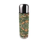 Large Reusable Strawberry Thief Thermal Flask - William Morris 750ml Stainless Steel Insulated Drinks Bottle Gift, Green