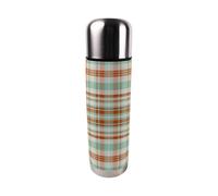 Large Reusable Tartan Thermal Flask - 750ml Stainless Steel Insulated Drinks Bottle Gift, Blue & Orange