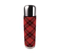 Large Reusable Tartan Thermal Flask - 750ml Stainless Steel Insulated Drinks Bottle Gift, Red & Black