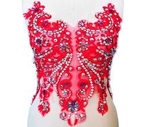 Large Rhinestone Bodice Applique, Crystal Applique, Crystal Bodice Applique for Wedding Dress, Hand Beading Rhinestone Patch Haute Couture (Red)