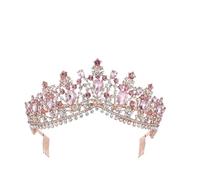 Large Rhinestone Crown with Comb for Woman and Girl Golden Pink