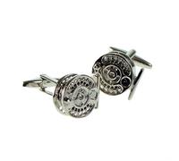 Large Rhodium Plated Fishing Reel Cufflinks X2N317