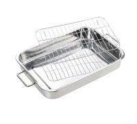Large Roaster Tin 39x28cm Stainless Steel Oven Safe(42 * 32 * 6.5CM) | Fits large turkey, 39x28cm dimensions, high sides prevent for splatter, for ideal for holiday meals, robust build