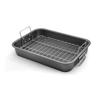 Large Roasting Pan With Rack 12” X 16” - Non Stick Large Roaster Pan and Flat Rack With Foldable Handles - Roasting Pans for Ovens to Elevate Food for Even Heating - Dishwasher Safe Turkey Roast Pot