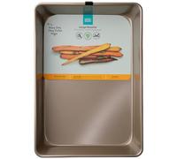 Large Roasting Tray with Rolled Edges - Non-Stick Heavy Gauge 0.8mm Carbon Steel, LFGB Certified & 20 Year Guarantee. Perfect for Baking & Roasting. Easy to Clean, Durable & Safe. Gold Colour