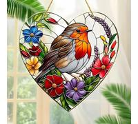 Large Robin Bird Pendant,Acrylic Hanging Garden Suncatcher Robin On Branch,Acrylic Birds Handmade Stained Glass Sun Catchers,hanging garden ornaments,Hanging Decoration for Windows, Garden(20cm)