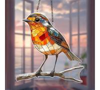 Large Robin Bird Pendant,Acrylic Hanging Garden Suncatcher Robin On Branch,Acrylic Birds Handmade Stained Glass Sun Catchers,hanging garden ornaments,Hanging Decoration for Windows, Garden(8cm)
