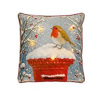 Large Robin Post Box Christmas Festive LED Light Up Cushion & Insert 45cm