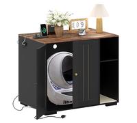 Large Robot 4 Litter Box Enclosure Cabinet with Built-in Power Outlet | Automatic Self-Cleaning Litterboxes Furniture, Dog-Proof Shelf, Robot Cabinet for Litter Box Black