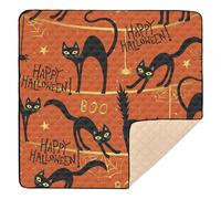Large Robust Play Mat for Indoor Outdoor Waterproof Belly Activity Mat for Babies Toddlers 50 x 50 Halloween Pattern Cat on Orange