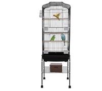 Large Rolling Bird Cage with Wooden Perches, Metal, Open-Top Parrot Cage, for Parrot, Parakeets, Cockatiel, Pigeon and Small Mid-Sized Birds, 54in(Black)