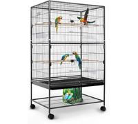 Large Rolling Black Flight Cage Stand Wheels 132x79x51.8cm Metal Bird Cage Tray For Parrot Cockatiels Quaker Parakeets Parrot Budgies Canary