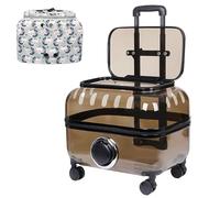 Large Rolling Cat Carries with Wheels, Pet Stroller for Cats and Small Dogs, Clear Pet Carriers Hard, Ideal for Traveling/Taking A Walk/Trips to The Vet(Brown,S)