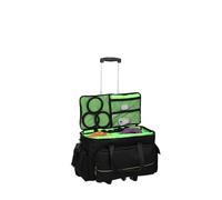 Large Rolling DJ Cable Bag, Green Padded Gig Bag with Detachable Trolley & Divider, 600D Oxford Music Gear Case with Multi Pockets for 15.6" Laptop, DJ Cables, Microphones, Sound Equipment Storage