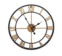 Large Roman Numeral Wall Clock - Oversized Waterproof Decorative Antique Black Metal Hanging Clock for Patio and Home
