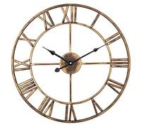 Large Roman Numeral Wall Clock - Oversized Waterproof Decorative Antique Black Metal Hanging Clock for Patio and Home