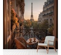 Large Romantic Paris City Scenery Wallpaper, French Eiffel Tower Wall Murals PVC Waterproof, City Sunset Aesthetic Mural Peel and Stick Wall Decals for Living Room 390x260 cm