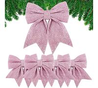 Large Rose Gold Pink Glitter Bows for Christmas Tree Decoration- 5PCS Christmas Decorative Bows Christmas Tree Bow Christmas Bows Decorative Xmas Decor Wreath Ornament