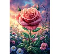 Large Rose in A Blooming Meadow 300 Pieces Classic Jigsaw Puzzle Scenery Science Fiction Puzzle for Adults Decompression Wall Art Mental Exercise Lightweight Recycled Material 300 PCS