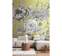 Large Rose Toile Wall Mural Origin Murals Light Green W300cm x H240cm
