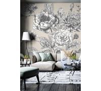 Large Rose Toile Wall Mural Origin Murals Mid Grey W350cm x H280cm
