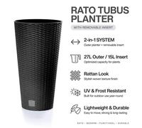 Large Round Anthracite Planter with Insert 27L Rattan Effect Garden Flower Pot