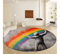 Large Round Area Rug Diameter 120 cm, Machine Washable Grey Circle Rug - Street Art Abstract Graffiti Soft Low-Pile Rugs with Non-Slip Backing for Living Room Bedroom Nursery