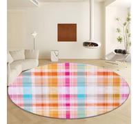 Large Round Area Rug Diameter 120 cm, Machine Washable Multicolour Circle Rug - Abstract Style Geometric Stripes Soft Low-Pile Rugs with Non-Slip Backing for Living Room Bedroom Nursery