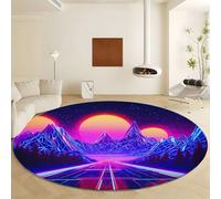 Large Round Area Rug Diameter 120 cm, Machine Washable Purple Circle Rug - Futurism Mountain Road Line Soft Low-Pile Rugs with Non-Slip Backing for Living Room Bedroom Nursery