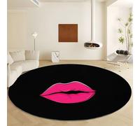 Large Round Area Rug Diameter 160 cm, Machine Washable Black Circle Rug - Minimalism Lips Soft Low-Pile Rugs with Non-Slip Backing for Living Room Bedroom Nursery
