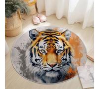 Large Round Area Rug for Living Room 100 cm Watercolor Mottled Animal Tiger Theme Soft Circle Carpet Non Slip Machine Washable Bedside Floor Rug for Bedroom Kitchen Home Decor, Orange Gray